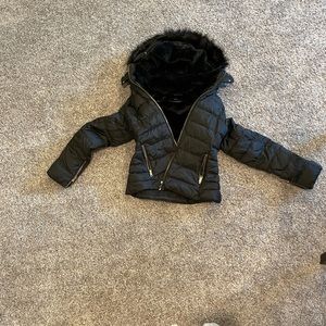 Zara black fur hood jacket